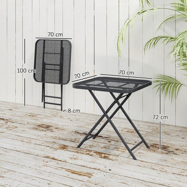Sammenleggbart hagebord 70 x 70 cm, værbestandig balkongbord, stål sammenleggbart bord med utskjæring, utendørs spisebord, firkantet sidebord, terrass