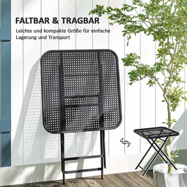 Sammenleggbart hagebord 70 x 70 cm, værbestandig balkongbord, stål sammenleggbart bord med utskjæring, utendørs spisebord, firkantet sidebord, terrass