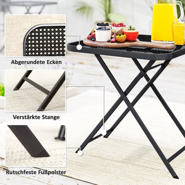 Sammenleggbart hagebord 70 x 70 cm, værbestandig balkongbord, stål sammenleggbart bord med utskjæring, utendørs spisebord, firkantet sidebord, terrass