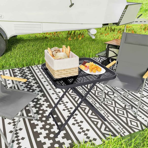 Sammenleggbart hagebord 70 x 70 cm, værbestandig balkongbord, stål sammenleggbart bord med utskjæring, utendørs spisebord, firkantet sidebord, terrass