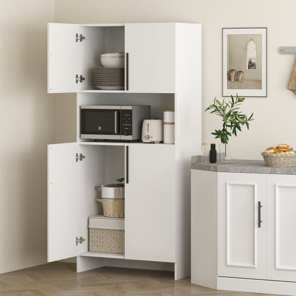 Kjøkkenskap, høyskap med mikrobølgeovnhylle, buffetskap med myklukkende dør, oppbevaringsskap, vitrineskap for kjøkken, spisestue, 79x40x175 cm hvit |