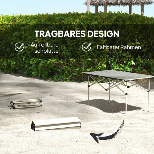 Campingbord klapbord med rullebordplade X-ramme havebord lavet af aluminium letvægts 2 personers sidebord klapbord til havebalkon camping 95 x 55cm kh