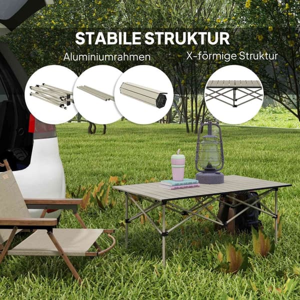 Campingbord klapbord med rullebordplade X-ramme havebord lavet af aluminium letvægts 2 personers sidebord klapbord til havebalkon camping 95 x 55cm kh