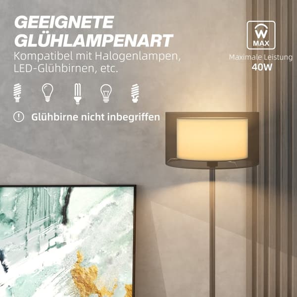 Golvlampa, golvlampa med E27-sockel, tvåfärgad tyglampskärm, golvlampa med fotkontakt, golvlampa för vardagsrum, sovrum, exklusive glödlampa, svart |