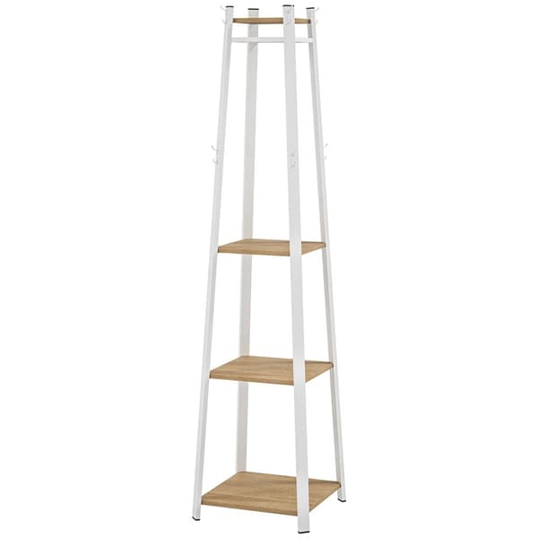Klädhängare, klädhängare med 8 krokar, 4 nivåer, ståljackerställ för kläder, hattar, entré, hall, 34 x 34 x 170 cm, Vit |