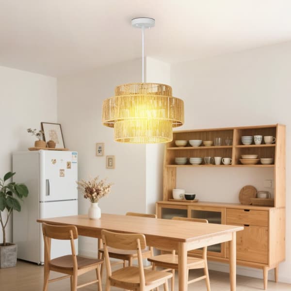 Riippuvalaisin E27-kantainen, boho-tyylinen, hamppuköydestä valmistettu riippuvalaisin kattovalaisin keittiöön, ruokailutilaan, vaaleanruskea |