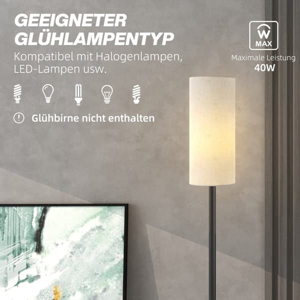 Standerlampe, standerlampe med stoflampeskærm, E27 fatning, standerlampe standerlampe med fodkontakt til stue, soveværelse, ekskl. pære, hvid |