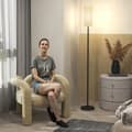 Miniatyrbillede 9 af 10: Standerlampe, standerlampe med stoflampeskærm, E27 fatning, standerlampe standerlampe med fodkontakt til stue, soveværelse, ekskl. pære, hvid |