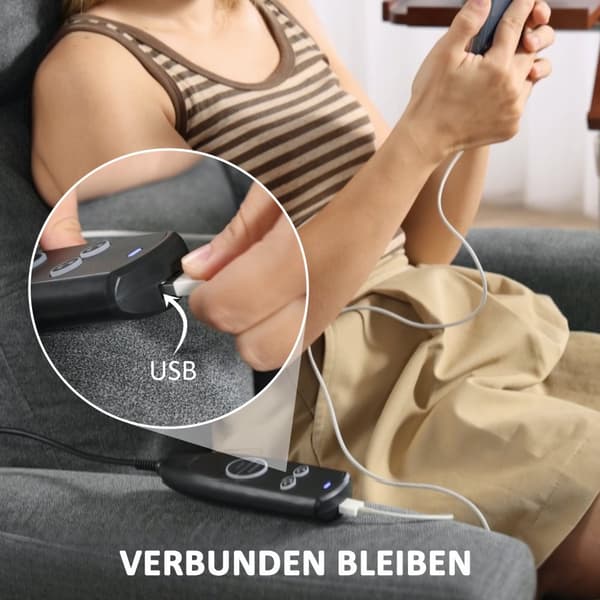 Elektrisk avslapningsstol, massasjestol, TV-stol med liggefunksjon, varme, USB, vibrasjon, fotseksjon, sidelomme TV-stol med fjernkontroll, pocketfjær
