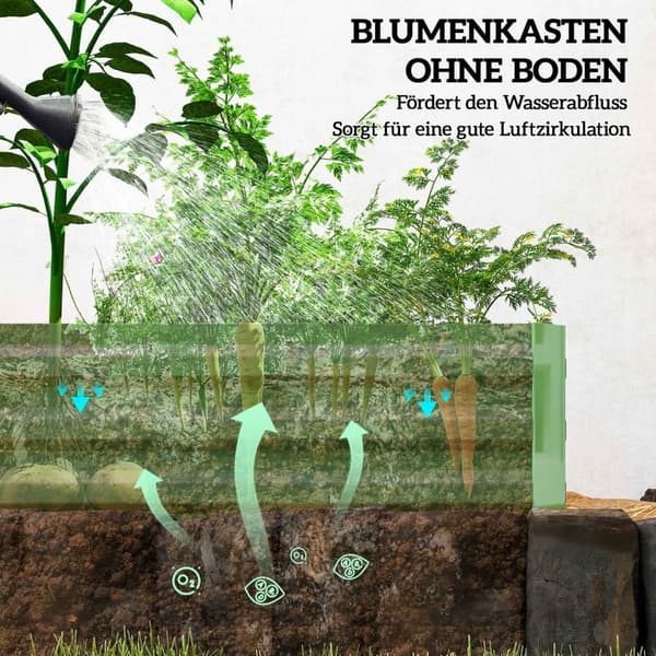 Upphöjd bädd av stål, 241 x 90,5 x 30 cm växtlåda, växtkruka, blomlåda, trädgårdsbädd, örtbädd, grönsaksbädd för balkong, terrass, grön |