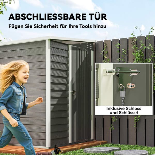 Verktøyskur i metall 2,3m² 142x184x181cm Verktøyskur med fundament Pent Takvindu Låsbare dørhansker Værbestandig hageskur Utendørs hageskur for hageba