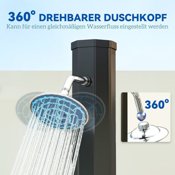 Solbruser 35 liter solar havebruser med vandhane, brusehoved, håndbruser, sidebakke, op til 55 °C, udendørs bruser uden strømtilslutning, poolbruser,