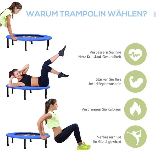 Fitness Trampoline Ø91 cm Mini Trampoline med sklisikre føtter Trampoline 100kg Bærende for voksne Trampolines for Indoor Outdoor Hopping |
