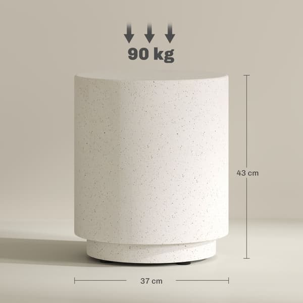 Sidebord, stuebord med steinlook, salongbord, sofabord, salongbord til stue, hage Ø37 x 43 cm, kremhvit |