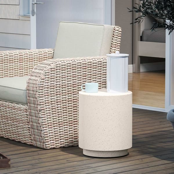 Sidebord, stuebord med steinlook, salongbord, sofabord, salongbord til stue, hage Ø37 x 43 cm, kremhvit |