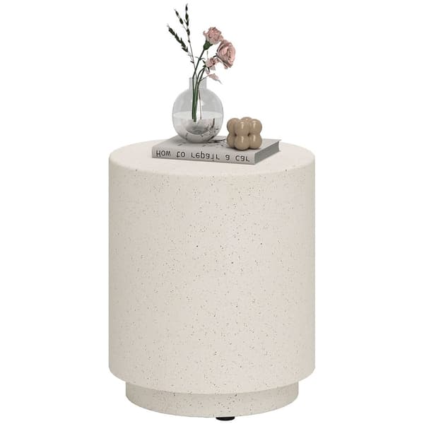 Sidebord, stuebord med steinlook, salongbord, sofabord, salongbord til stue, hage Ø37 ​​​​x 43 cm, kremhvit |