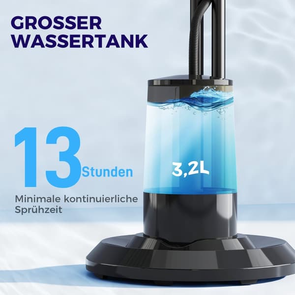 Vesijäähdytystuuletin, Jalustatuuletin sumulla, kaukosäädin, ajastintoiminto, 3,2 litran vesisäiliö, 3 tilaa, 75 W, värähtelevä vesituuletin pyörillä,