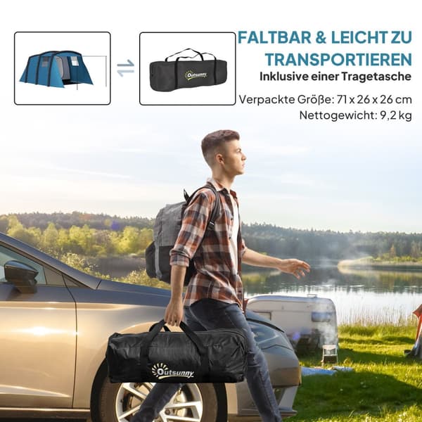 Uppblåsbart campingtält 3-6 personer utomhus tunneltält med fönsterdörr Marknadsduk förvaringsväska Luftbärare familjetält UV50+ lufttält för 3 säsong