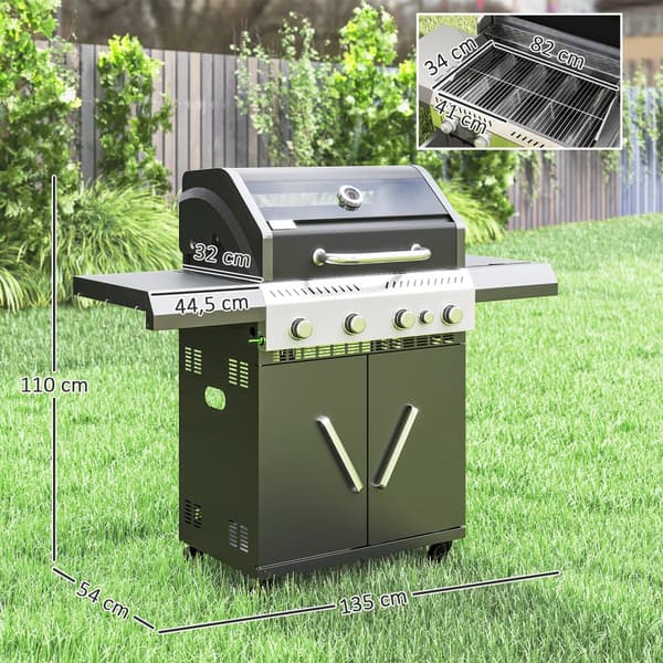 Kaasugrilli 12 KW grillivaunu sis. 5 polttinen keittorullan paineenalennuskansi kaasuletku 2 lämmitysaluetta lämpömittari sivuhyllyt, BBQ puutarhagril