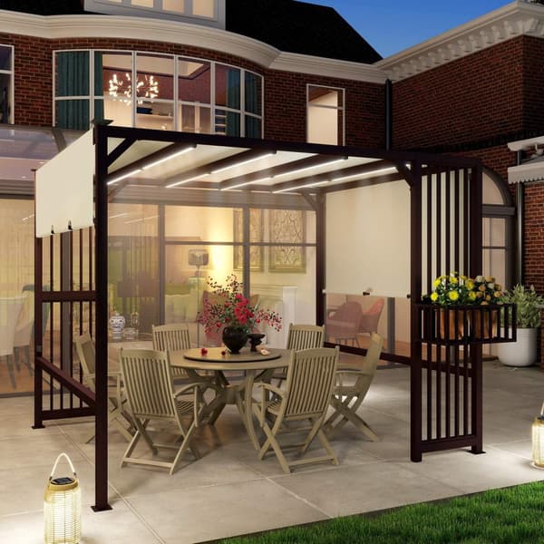 Pergola Gazebo 3x2,5m UV 30+Stabil Vintertæt Solbeskyttelse med Justerbart Skydetag Privacy Skærmplanter Fritstående Havepavillon Patio Balkon til hav