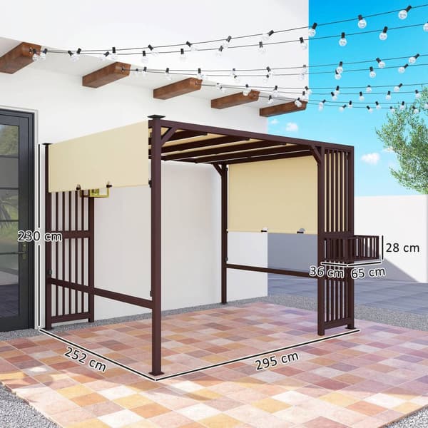 Pergola Gazebo 3x2,5m UV 30+Stabil Vintertæt Solbeskyttelse med Justerbart Skydetag Privacy Skærmplanter Fritstående Havepavillon Patio Balkon til hav