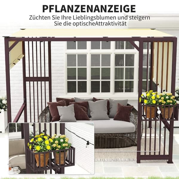 Pergola Gazebo 3x2,5m UV 30+Stabil Vintertæt Solbeskyttelse med Justerbart Skydetag Privacy Skærmplanter Fritstående Havepavillon Patio Balkon til hav