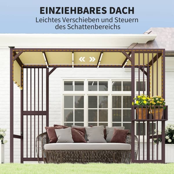 Pergola Gazebo 3x2,5m UV 30+Stabil Vintertæt Solbeskyttelse med Justerbart Skydetag Privacy Skærmplanter Fritstående Havepavillon Patio Balkon til hav