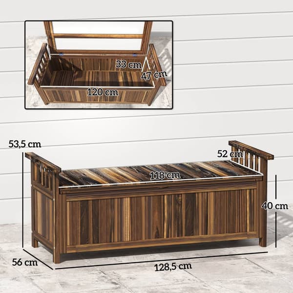 2-seters hagebenk i tre, værbestandig benk, hagemøbler med oppbevaringsplass armlener, parkbenk 240 kg lastekapasitet, balkongbenk, trebenk for balkon