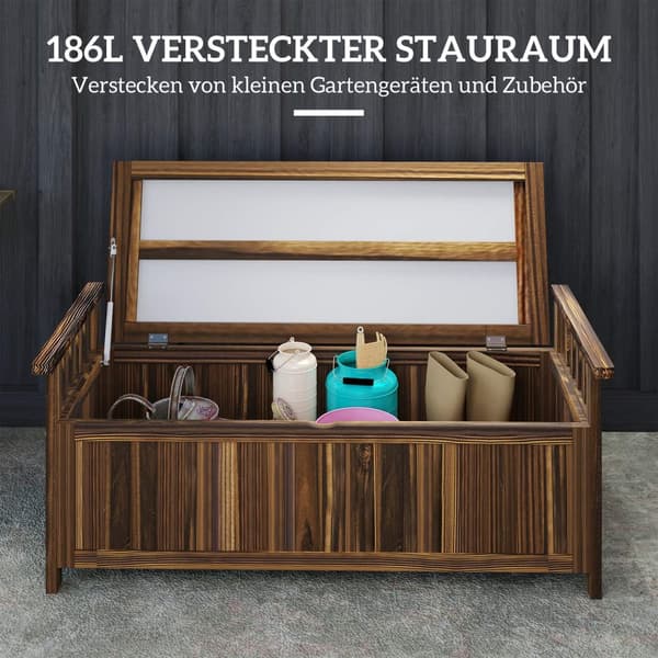 2-seters hagebenk i tre, værbestandig benk, hagemøbler med oppbevaringsplass armlener, parkbenk 240 kg lastekapasitet, balkongbenk, trebenk for balkon