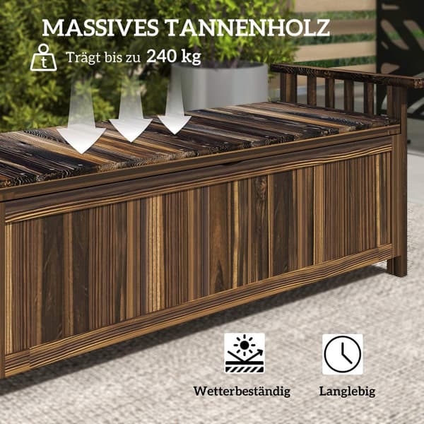 2-seters hagebenk i tre, værbestandig benk, hagemøbler med oppbevaringsplass armlener, parkbenk 240 kg lastekapasitet, balkongbenk, trebenk for balkon
