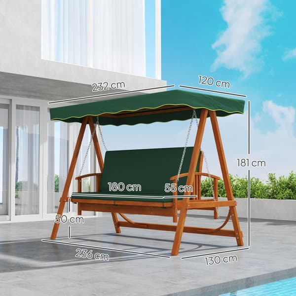 2-i-1 Hollywood-huske med liggefunksjon, 3-seters hagehuske laget av tre, trehuske med setepute for solseil, huskebenk opptil 330 kg, for hage, terras