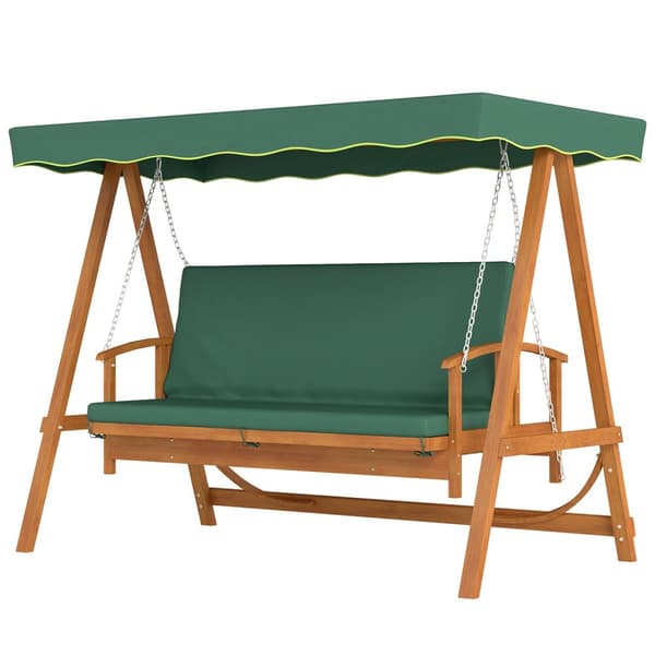 2-i-1 Hollywood-huske med liggefunksjon, 3-seters hagehuske laget av tre, trehuske med setepute for solseil, huskebenk opptil 330 kg, for hage, terras