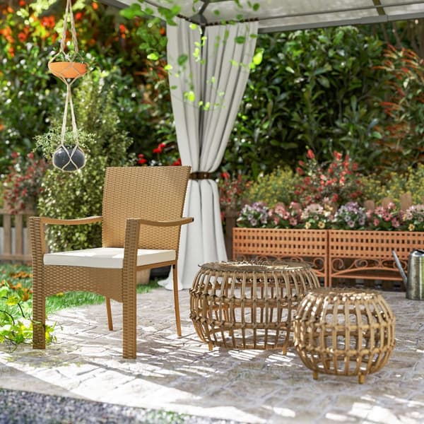 Sett med 2 sidebord polyrattan Ø66/42 cm rundt værbestandig hagebord med glassplate utendørs balkongbord salongbord hagemøbler til hage, balkong brun