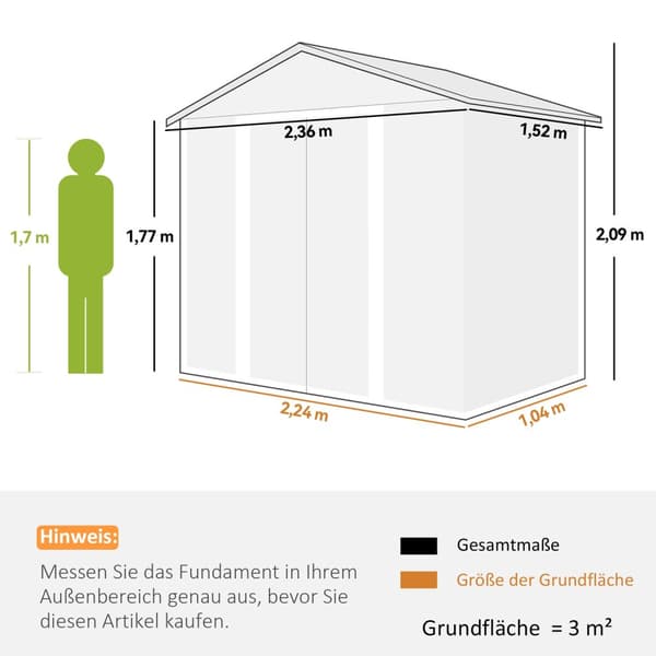 Verktøyskur i metall i trelook 3 m² 152 x 235,7 x 208,7 cm Verktøyskur med gavltakvindu Doble skyvedører Værbestandig hageskur Utendørs hageskur for b