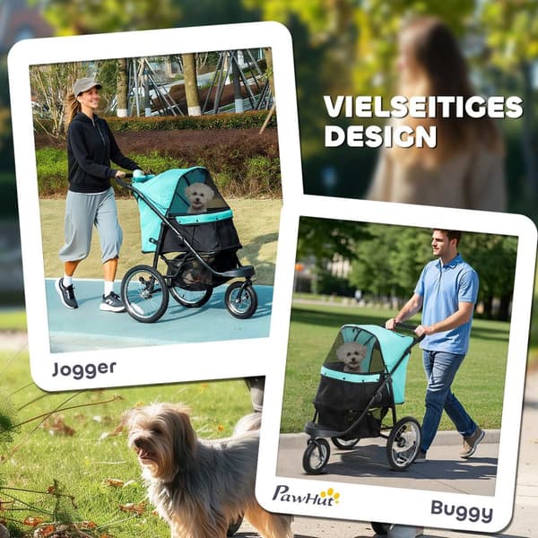 Hundeklapvogn jogger hundevogn foldbar til små hunde & katte op til 10 kg kattevogn med 3 store gummihjul, pude mesh vinduer opbevaringskurv kattevogn