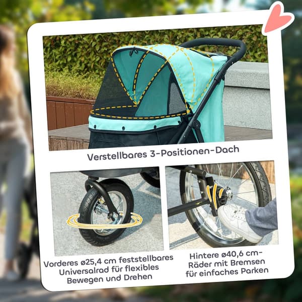 Hundeklapvogn jogger hundevogn foldbar til små hunde & katte op til 10 kg kattevogn med 3 store gummihjul, pude mesh vinduer opbevaringskurv kattevogn
