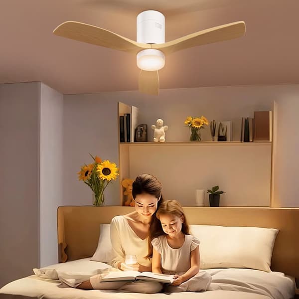 Loftsventilator med belysning og fjernbetjening 117 cm LED-lampe med blæser, 3 blade, vendbar DC-motor, 3 lysfarver, 6 hastigheder, timer til sovevære