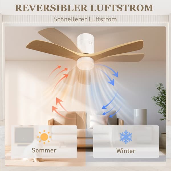 Loftsventilator med belysning og fjernbetjening 117 cm LED-lampe med blæser, 3 blade, vendbar DC-motor, 3 lysfarver, 6 hastigheder, timer til sovevære