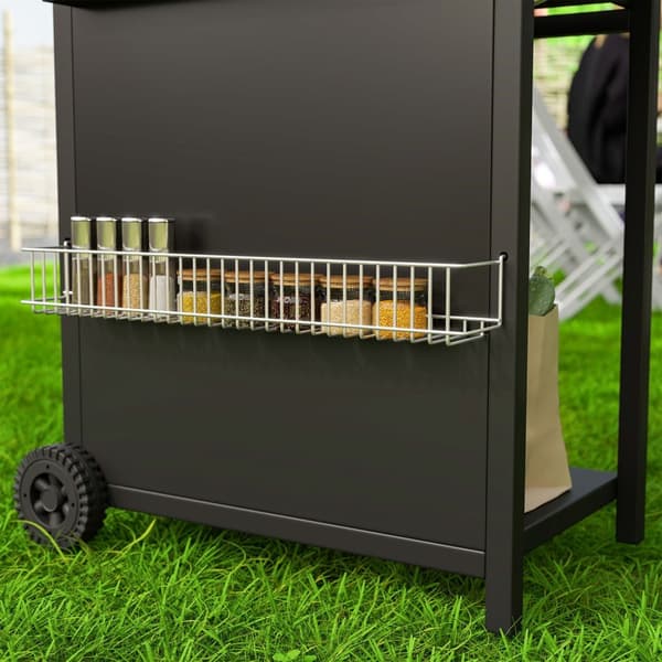 Kaasugrilli 9,5 KW grillkärry sisältää 4 poltinta sivulieden rullan paineenalentimen kaasuletkun kansi 2 lämmitysaluetta lämpömittari sivuhyllyt, BBQ