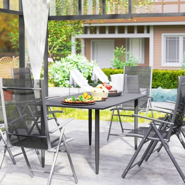 Hagebord 150x90cm, værbestandig balkongbord laget av stål, balkongbord med paraplyhull, lamelldesign, utendørs campingbord, sidebord, rektangulært ter