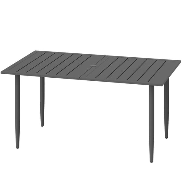 Hagebord 150x90cm, værbestandig balkongbord laget av stål, balkongbord med paraplyhull, lamelldesign, utendørs campingbord, sidebord, rektangulært ter