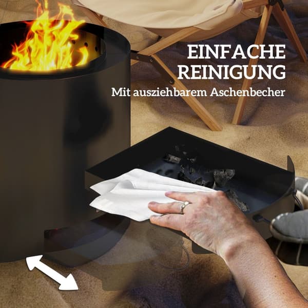Bålskål Ø45 x 42cm laget av stål bålpanne med pokeraskebrett bålskåler for hage, balkongterrasse, utendørs BBQ camping svart |