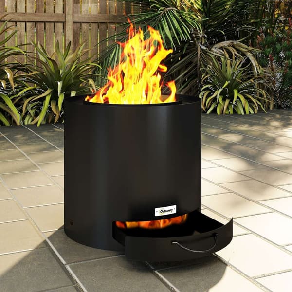 Bålskål Ø45 x 42cm laget av stål bålpanne med pokeraskebrett bålskåler for hage, balkongterrasse, utendørs BBQ camping svart |
