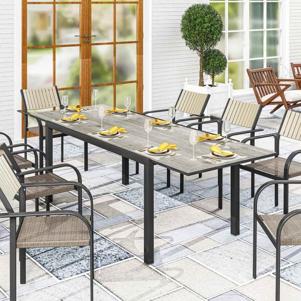 Puutarhapöytä jatkettava ruokapöytä 6-8 hengelle, 160/240 x 90cm alumiininen parvekepöytä puisella ilmeellä, säänkestävä patiopöytä, ulkobuffet puutar
