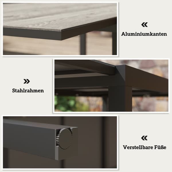Puutarhapöytä jatkettava ruokapöytä 6-8 hengelle, 160/240 x 90cm alumiininen parvekepöytä puisella ilmeellä, säänkestävä patiopöytä, ulkobuffet puutar