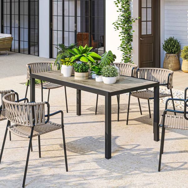 Puutarhapöytä jatkettava ruokapöytä 6-8 hengelle, 160/240 x 90cm alumiininen parvekepöytä puisella ilmeellä, säänkestävä patiopöytä, ulkobuffet puutar