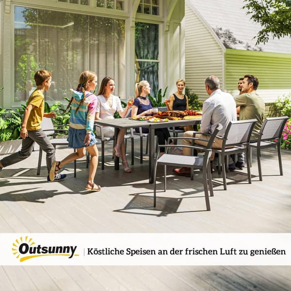 Puutarhapöytä jatkettava ruokapöytä 6-8 hengelle, 160/240 x 90cm alumiininen parvekepöytä puisella ilmeellä, säänkestävä patiopöytä, ulkobuffet puutar