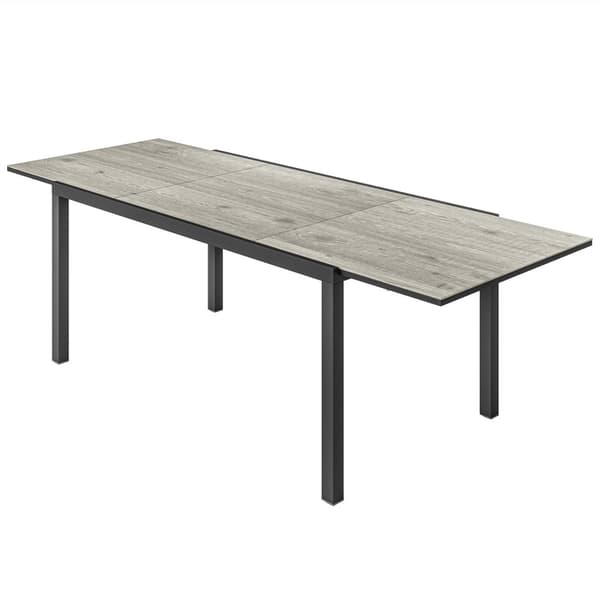 Puutarhapöytä jatkettava ruokapöytä 6-8 hengelle, 160/240 x 90cm alumiininen parvekepöytä puisella ilmeellä, säänkestävä patiopöytä, ulkobuffet puutar