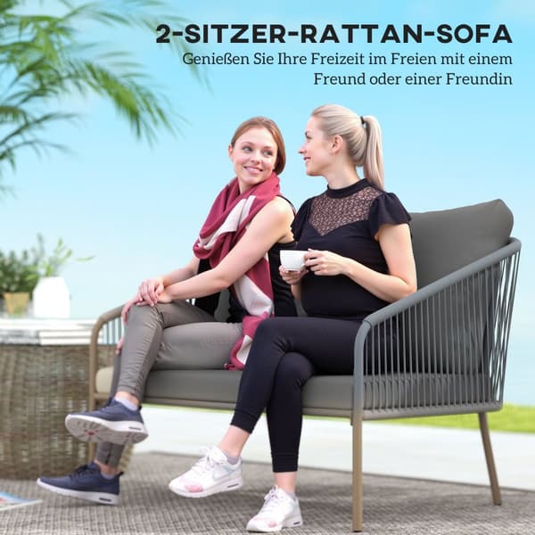 Havesofa med hynder 2-personers Rattan Sofa Lounge Sofa Udendørs Balkon Sofa Rattan Sofa Have Lounge Polyrattan Havemøbler Balkonmøbler 112 x 72 x 76