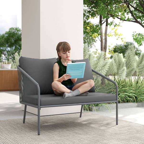 Havesofa med hynder 2-personers Rattan Sofa Lounge Sofa Udendørs Balkon Sofa Rattan Sofa Have Lounge Polyrattan Havemøbler Balkonmøbler 112 x 72 x 76
